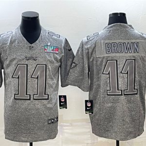 Men Philadelphia Eagles #11 A. J. Brown Gray Super Bowl LVII Patch Stitched Jersey