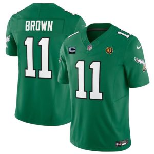 Men Philadelphia Eagles #11 A. J. Brown Green 2023 F.U.S.E. Throwback With 1-star C Patch And John Madden Patch Vapor Limited Football Stitched Jersey