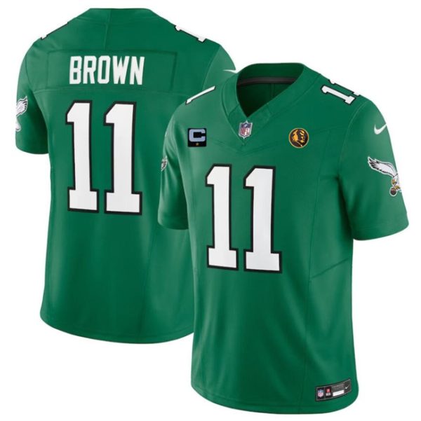 Men Philadelphia Eagles #11 A. J. Brown Green 2023 F.U.S.E. Throwback With 1-star C Patch And John Madden Patch Vapor Limited Football Stitched Jersey