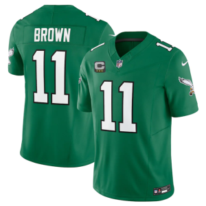 Men Philadelphia Eagles #11 A. J. Brown Green 2023 F.U.S.E. Vapor Untouchable With C Patch Stitched Football Jersey