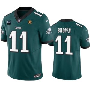 Men Philadelphia Eagles #11 A. J. Brown Green 2023 F.U.S.E. With 1-star C Patch And John Madden Patch Vapor Limited Football Stitched Jersey