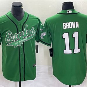 Men Philadelphia Eagles #11 A. J. Brown Green Cool Base Baseball Stitched Jersey