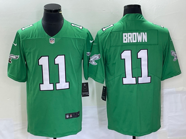 Men Philadelphia Eagles #11 A. J. Brown Green Stitched Football Jersey