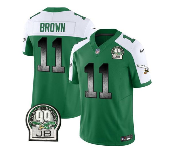 Men Philadelphia Eagles #11 A. J. Brown Green/White 2023 F.U.S.E. Throwback Vapor Untouchable Limited Football Stitched Jersey