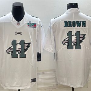 Men Philadelphia Eagles #11 A. J. Brown Super Bowl LVII Patch White Shadow Logo Limited Stitched Jersey