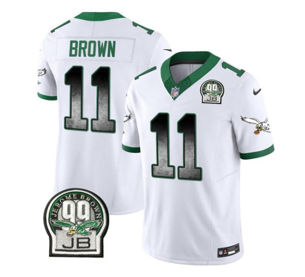 Men Philadelphia Eagles #11 A. J. Brown White 2023 F.U.S.E. Throwback Vapor Untouchable Limited Football Stitched Jersey