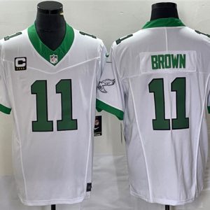 Men Philadelphia Eagles #11 A. J. Brown White 2023 F.U.S.E. With C Patch Vapor Untouchable Stitched Football Jersey