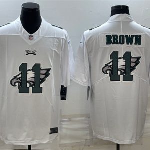 Men Philadelphia Eagles #11 A. J. Brown White Shadow Logo Limited Stitched Jersey