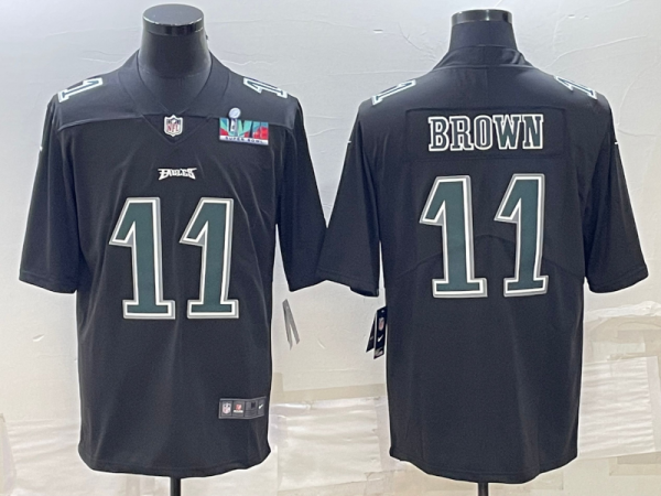 Men Philadelphia Eagles #11 A.J. Brown Black Green Super Bowl LVII Patch Vapor Untouchable Limited Stitched Jersey