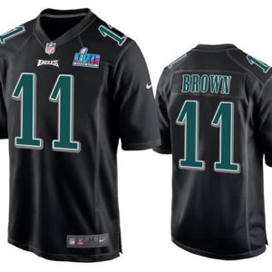 Men Philadelphia Eagles #11 A.J. Brown Black Super Bowl LVII Patch Stitched Game Jersey