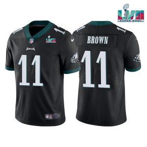 Men Philadelphia Eagles #11 A.J. Brown Black Super Bowl LVII Patch Vapor Untouchable Limited Stitched Jersey