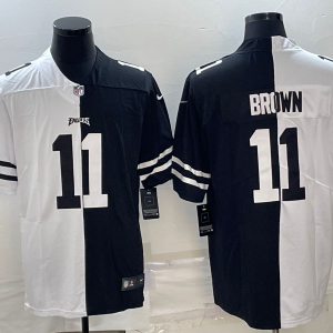 Men Philadelphia Eagles #11 A.J. Brown Black & White Split Limited Stitched Jersey