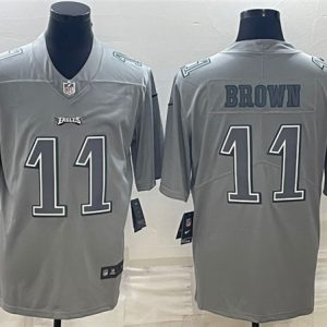 Men Philadelphia Eagles #11 A.J. Brown Gray Atmosphere Fashion Stitched Jersey