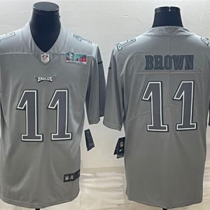 Men Philadelphia Eagles #11 A.J. Brown Gray Super Bowl LVII Patch Atmosphere Fashion Stitched Jersey