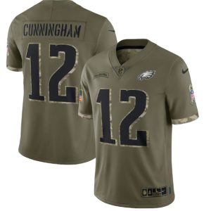 Men Philadelphia Eagles #12 Randall Cunningham 2022 Olive Salute To Service Limited Stitched Jersey