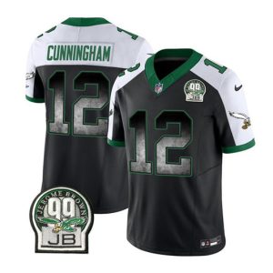 Men Philadelphia Eagles #12 Randall Cunningham Black/White 2023 F.U.S.E. Throwback Vapor Untouchable Limited Football Stitched Jersey