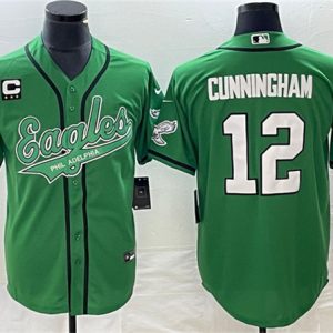 Men Philadelphia Eagles #12 Randall Cunningham Green With C Patch Cool Base Stitched Baseball Jersey