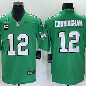 Men Philadelphia Eagles #12 Randall Cunningham Green With C Patch Stitched Football Jersey