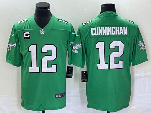 Men Philadelphia Eagles #12 Randall Cunningham Green With C Patch Stitched Football Jersey