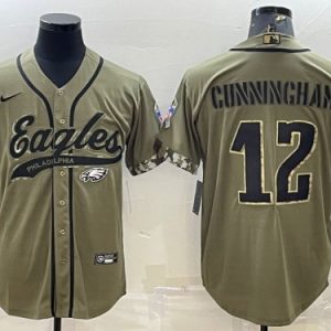 Men Philadelphia Eagles #12 Randall Cunningham Olive 2022 Salute To Service Cool Base Stitched Baseball Jersey