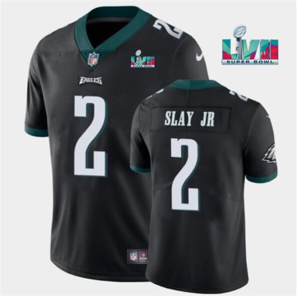 Men Philadelphia Eagles #2 Darius Slay JR Black Super Bowl LVII Patch Vapor Untouchable Limited Stitched Jersey