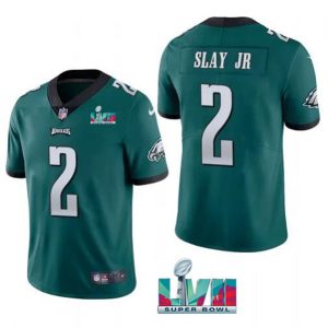 Men Philadelphia Eagles #2 Darius Slay JR Green Super Bowl LVII Patch Vapor Untouchable Limited Stitched Jersey