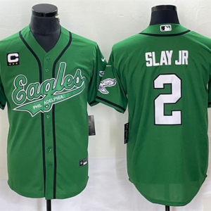 Men Philadelphia Eagles #2 Darius Slay JR Green With C Patch Cool Base Stitched Baseball Jersey