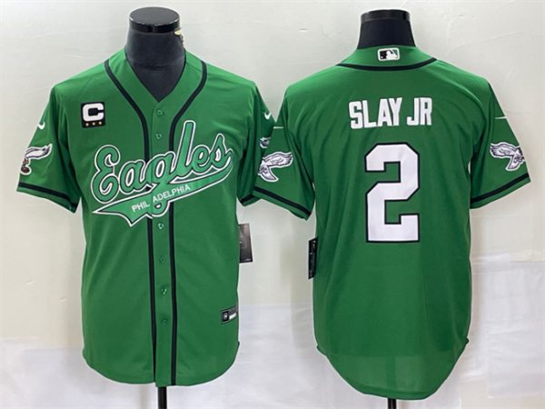 Men Philadelphia Eagles #2 Darius Slay JR Green With C Patch Cool Base Stitched Baseball Jersey