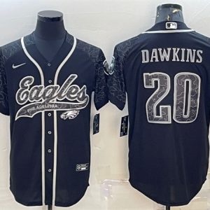 Men Philadelphia Eagles #20 Brian Dawkins Black Reflective With Patch Cool Base Stitched Baseball Jersey