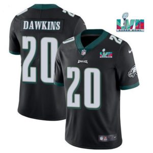 Men Philadelphia Eagles #20 Brian Dawkins Black Super Bowl LVII Patch Vapor Untouchable Limited Stitched Jersey