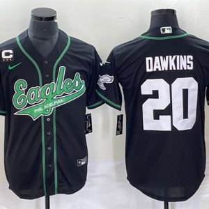 Men Philadelphia Eagles #20 Brian Dawkins Black With C Patch Cool Base Stitched Baseball Jersey