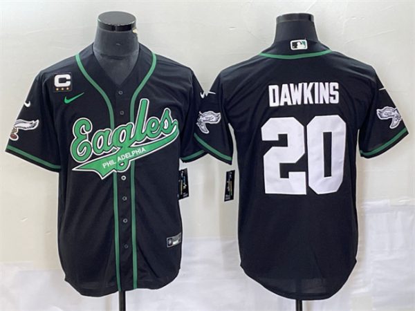 Men Philadelphia Eagles #20 Brian Dawkins Black With C Patch Cool Base Stitched Baseball Jersey