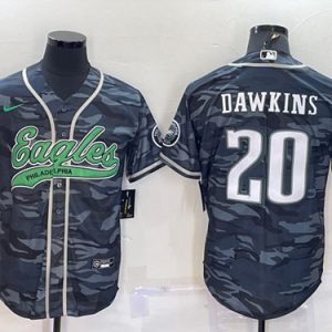 Men Philadelphia Eagles #20 Brian Dawkins Gray Camo With Patch Cool Base Stitched Baseball Jersey