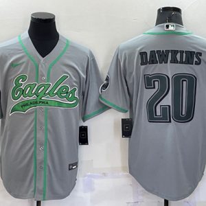 Men Philadelphia Eagles #20 Brian Dawkins Gray With Patch Cool Base Stitched Baseball Jersey