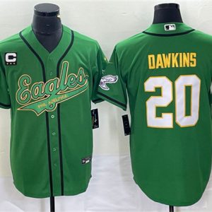 Men Philadelphia Eagles #20 Brian Dawkins Green Gold With C Patch Cool Base Baseball Stitched Jersey