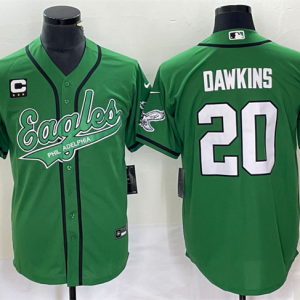 Men Philadelphia Eagles #20 Brian Dawkins Green With C Patch Cool Base Stitched Baseball Jersey