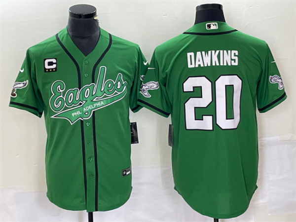 Men Philadelphia Eagles #20 Brian Dawkins Green With C Patch Cool Base Stitched Baseball Jersey