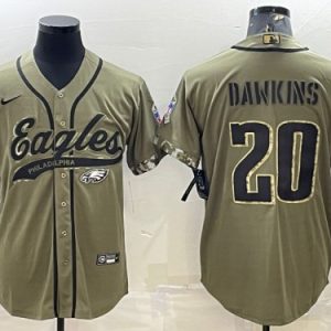 Men Philadelphia Eagles #20 Brian Dawkins Olive 2022 Salute To Service Cool Base Stitched Baseball Jersey