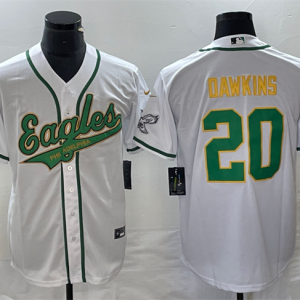 Men Philadelphia Eagles #20 Brian Dawkins White Gold Cool Base Stitched Baseball Jersey