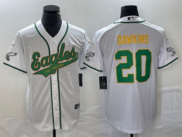 Men Philadelphia Eagles #20 Brian Dawkins White Gold Cool Base Stitched Baseball Jersey