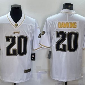 Men Philadelphia Eagles #20 Brian Dawkins White Gold Limited Stitched Jersey