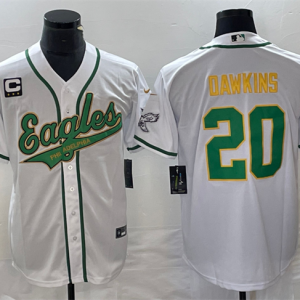 Men Philadelphia Eagles #20 Brian Dawkins White Gold With C Patch Cool Base Stitched Baseball Jersey