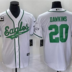 Men Philadelphia Eagles #20 Brian Dawkins White With C Patch Cool Base Baseball Stitched Jersey