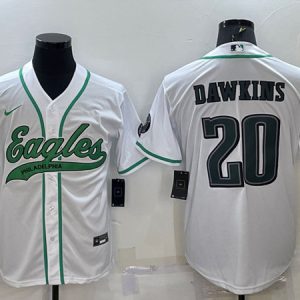 Men Philadelphia Eagles #20 Brian Dawkins White With Patch Cool Base Stitched Baseball Jersey