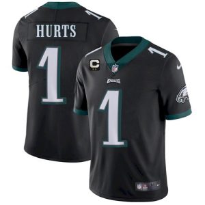 Men Philadelphia Eagles 2022 #1 Jalen Hurts Black With 2-star C Patch Vapor Untouchable Limited Stitched NFL Jersey