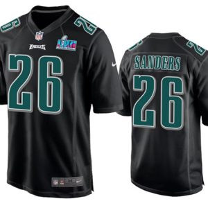 Men Philadelphia Eagles #26 Miles Sanders Black Super Bowl LVII Patch Stitched Game Jersey