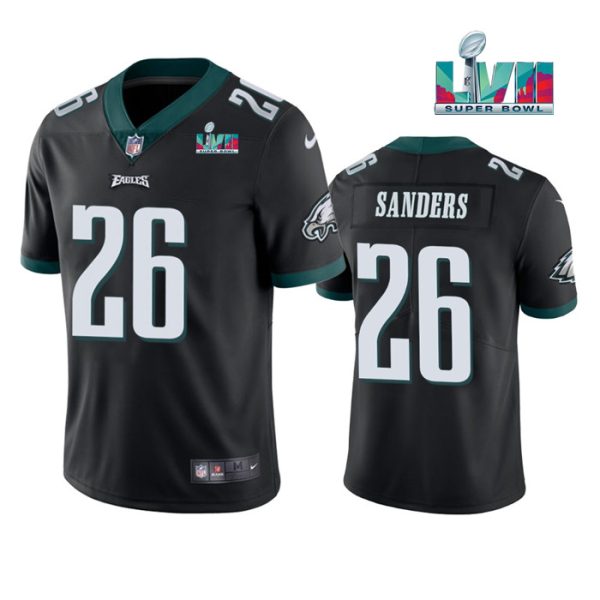 Men Philadelphia Eagles #26 Miles Sanders Black Super Bowl LVII Patch Vapor Untouchable Limited Stitched Jersey