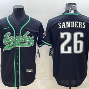 Men Philadelphia Eagles #26 Miles Sanders Black With Patch Cool Base Stitched Baseball Jersey