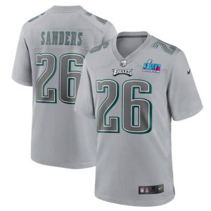 Men Philadelphia Eagles #26 Miles Sanders Gray Super Bowl LVII Patch Atmosphere Fashion Stitched Game Jersey