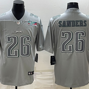 Men Philadelphia Eagles #26 Miles Sanders Gray Super Bowl LVII Patch Atmosphere Fashion Stitched Jersey